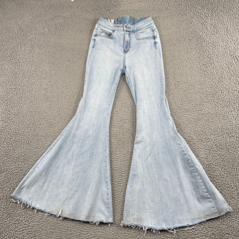 Free People Jeans Womens 27 Light Wash Just Float On Flare Raw Hem HighRise CRVY